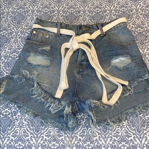 Denim Shorts - Medium Blue Wash High waist